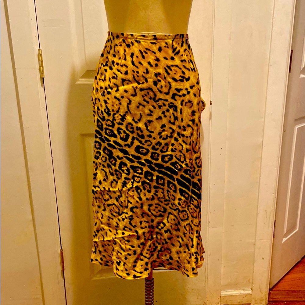 KOBI HALPERIN Silky Leopard Print Midi Skirt